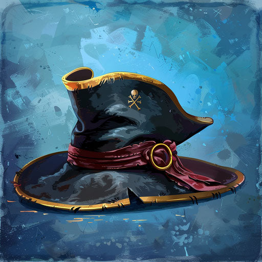 Pirate hat clipart on flat blue background in realistic style