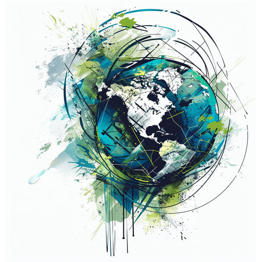 Flat abstract sketch of a globe in minimalist blues and greens