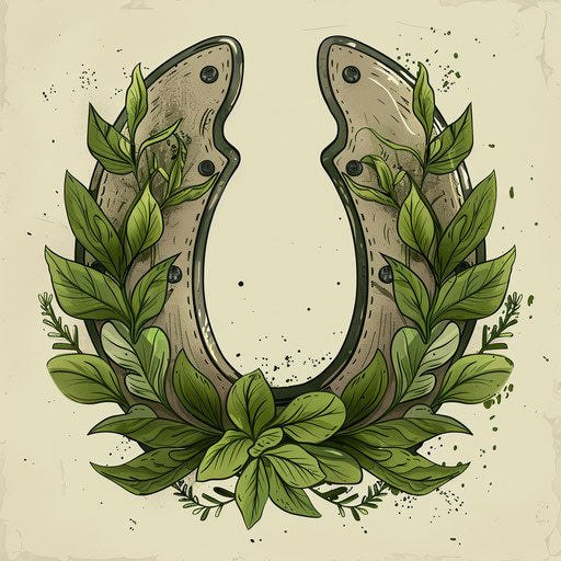 Nature-inspired flat tattoo sketch of horseshoe