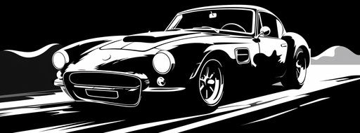 Black and white sports car drawing, stencil-based style, rich 46:17