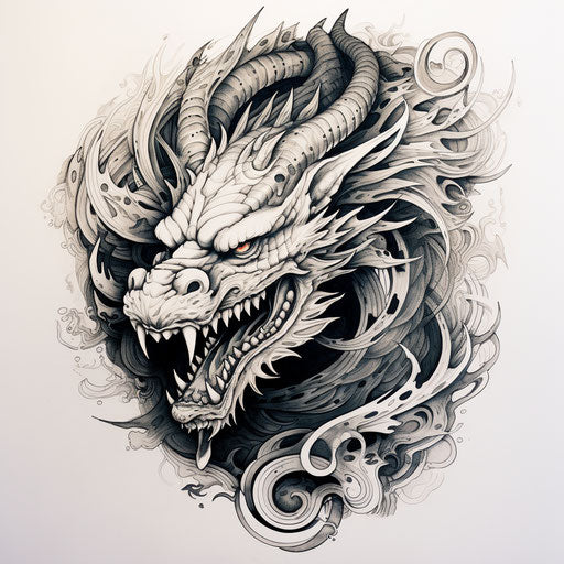 Oriental dragon classic tattoo style monochrome canvas