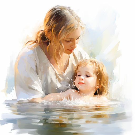 Baptism clipart in the style of oil painting, on a white background