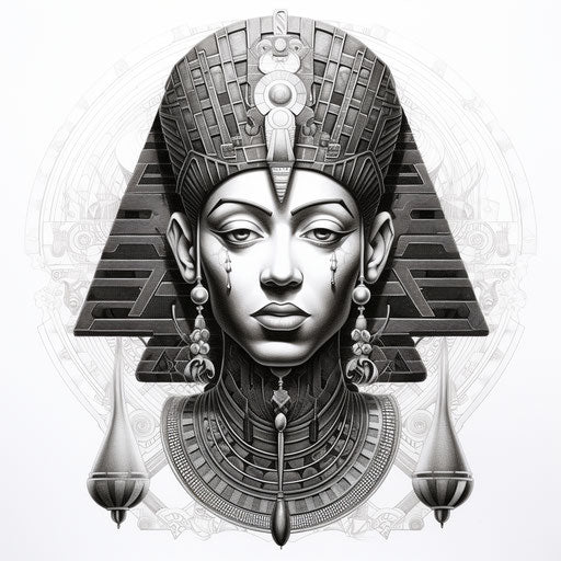Royal pharaoh illustration in black and white, afrofuturism style