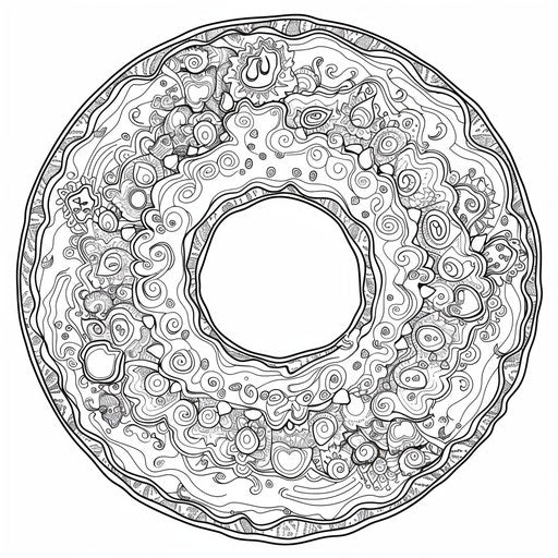 Detailed illustration of a donut with intricate line work and patterns