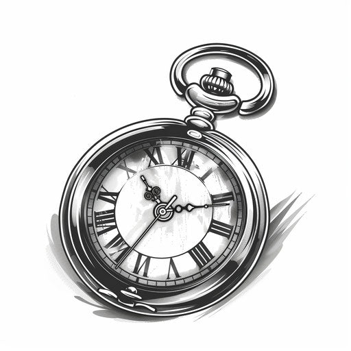 Flat tattoo sketch of a vintage pocket watch