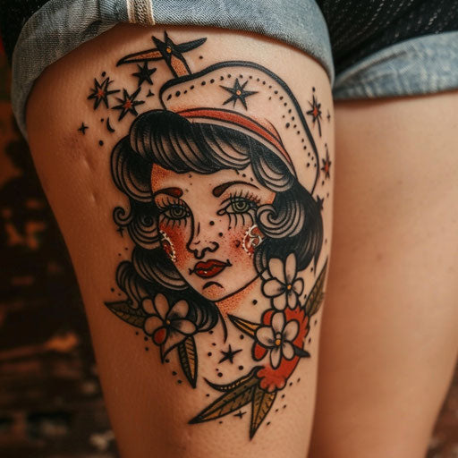Freckle tattoos with sailor motifs