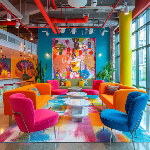 Creative and collaborative coworking space with vibrant colors