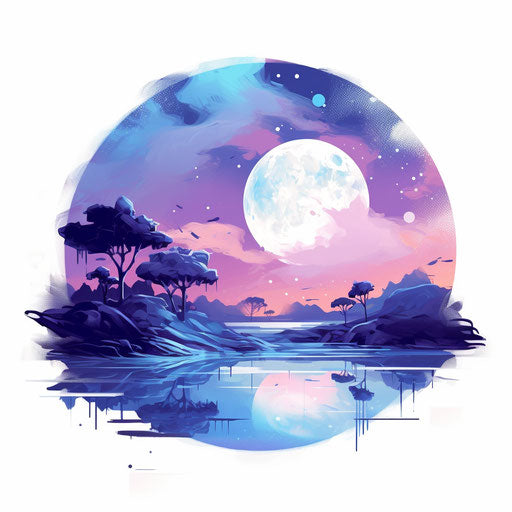 Moon in cartoon style impressionistic on white background