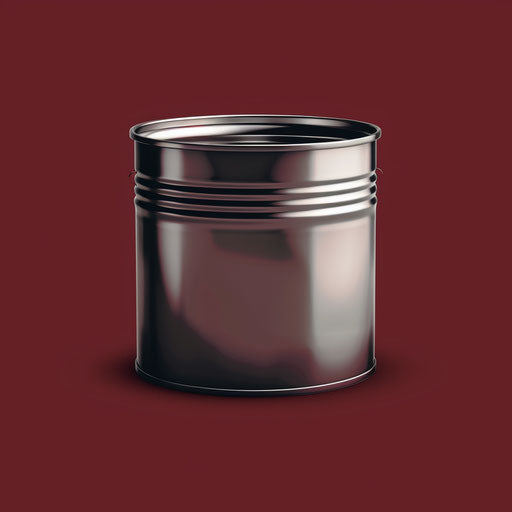 Hyper-realistic tin can clipart on a rich burgundy background