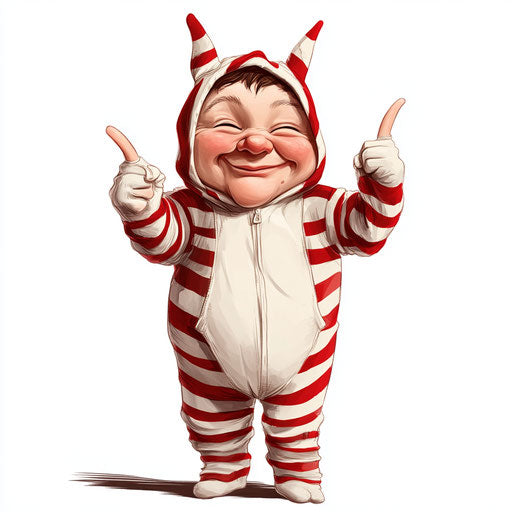 Humorous caricature of a onesie with human characteristics