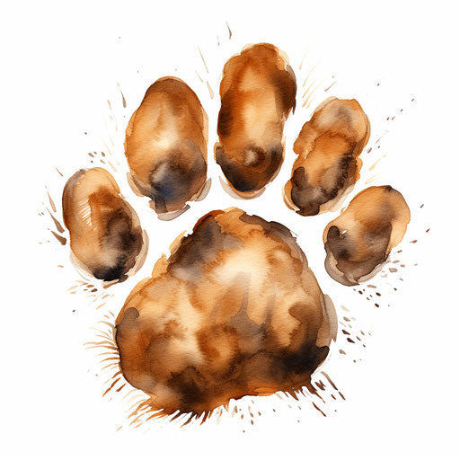 Dog paw print in Oil painting style on white background