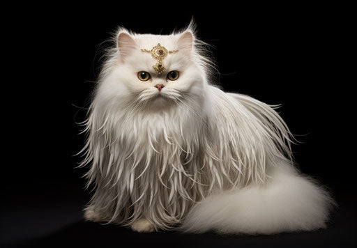 Persian cat with white hair, in the style of group f/64, dark white and silver, 1000-1400 CE, toyen 33:23