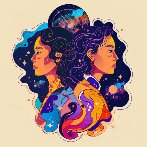 Vibrant flat tattoo sketch of Gemini constellation