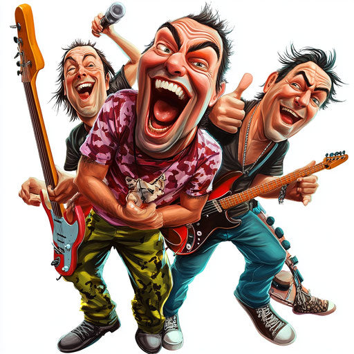 Humorous caricature of a band with human characteristics