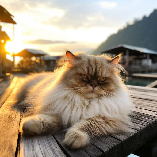 Himalayan cat lying on a dock