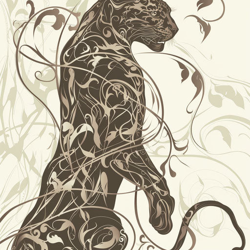 Art nouveau panther tattoo on white poster background