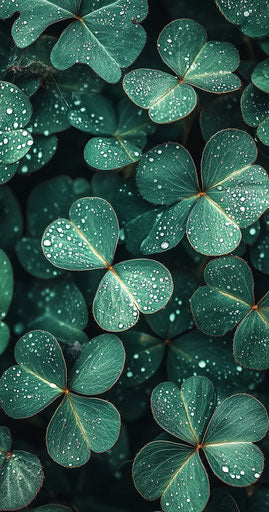 Green leaf, bokeh background, shamrock, water drops