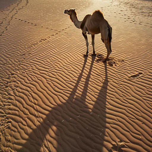 Camel in the morning shadow of the desert