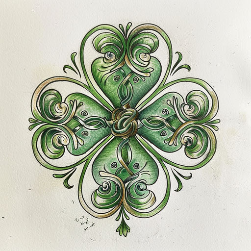 Traditional sketch of a four-leaf clover with Celtic knots