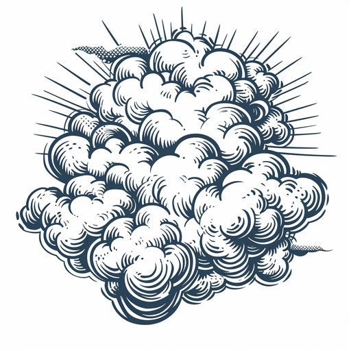 Vintage-style cloud stencil with bold outlines on white