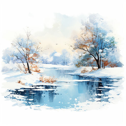 Snowy illustration in the style of Oil painting, on white background