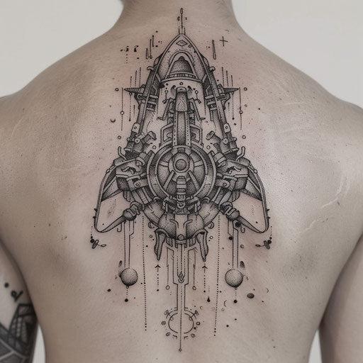 Biomechanical UFO tattoo on white background