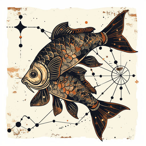 Pisces Constellation in rustic clipart style tattoo sketch