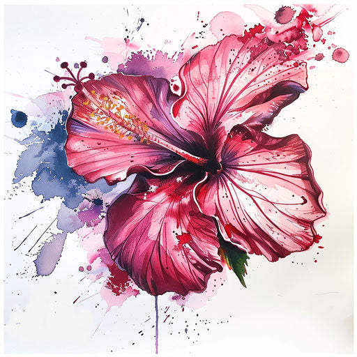 Vibrant watercolor painting of hibiscus tattoo design