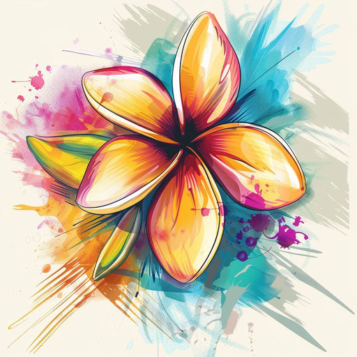 Expressive brush strokes on plumeria clipart sketch