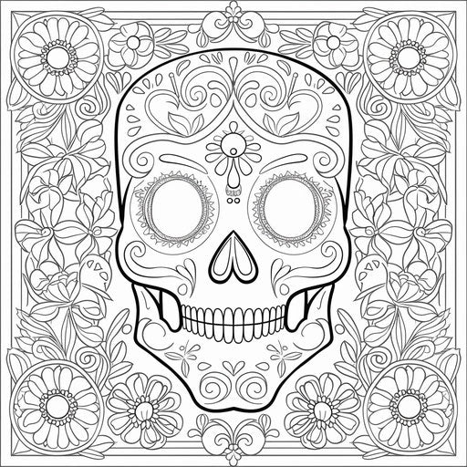 Detailed Dia de los Muertos skull with floral designs