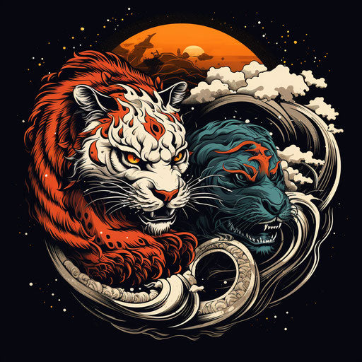 Tiger and dragon in an oriental yin and yang sign