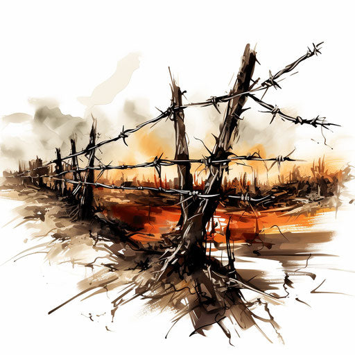 Barbed wire clipart in Impressionistic Art style on white background