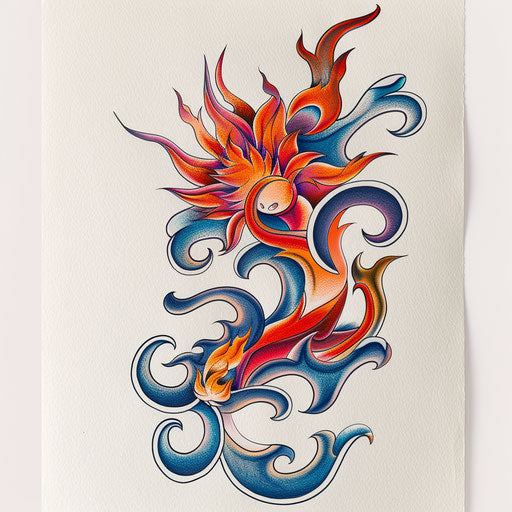 Traditional Japanese flame tattoo design on white canvas