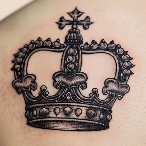 Traditional royal crown tattoo in thick black ink