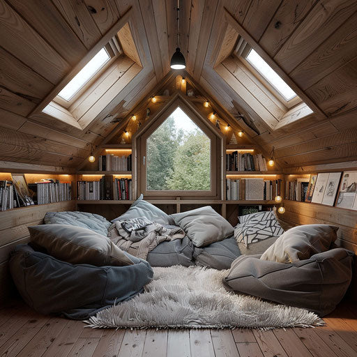 Cozy attic home office with skylights