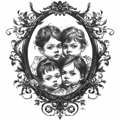 Beautiful sketch of three children tattoo in gothic style