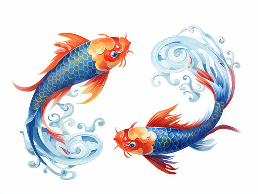 Two Chinese koi fishes in sky-blue and blue pattern