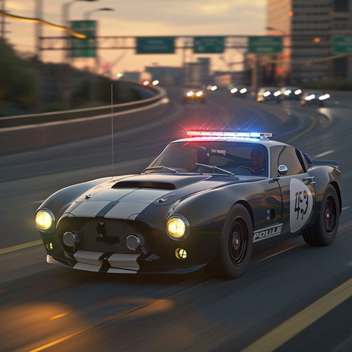 Shelby Daytona police interceptor in pursuit on a busy highway