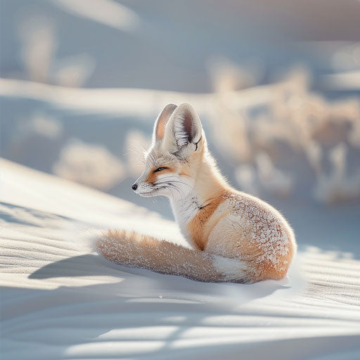 Fennec fox in a snowy desert landscape