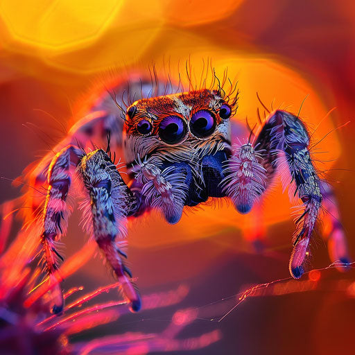 Cute spider with a colorful sunset