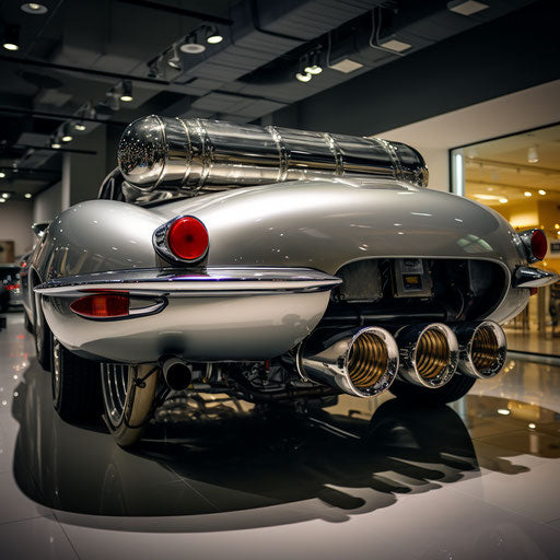 Jaguar E Type car with larger exhausts