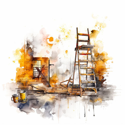 Under construction, Oil painting style on white background