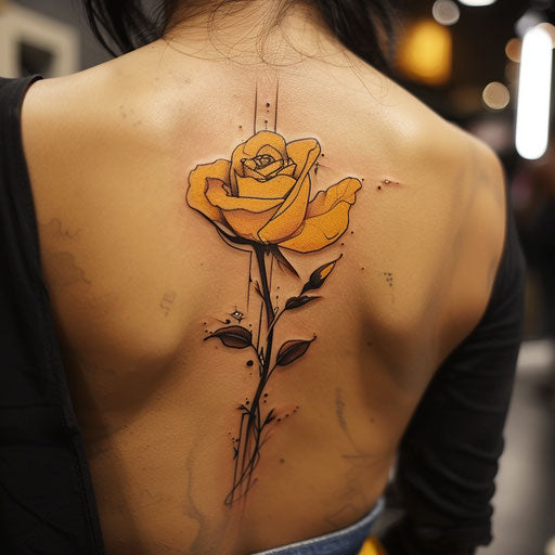 Bold flat tattoo sketch of a yellow rose