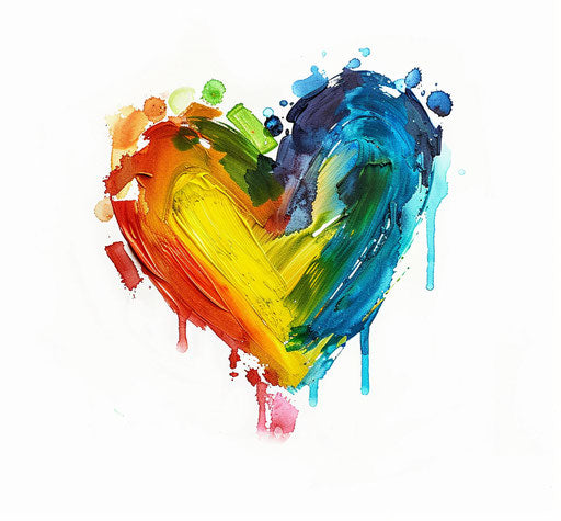 Rainbow heart on white background, webcam style, environmental activism