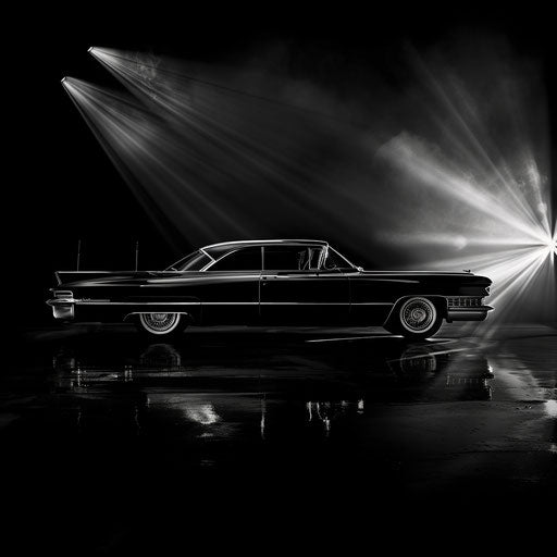 Vintage car in noir-themed photo with dramatic lighting
