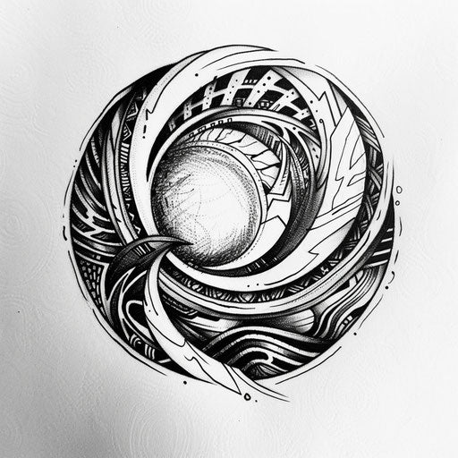 Bold flat tattoo sketch of a circle with tribal patterns