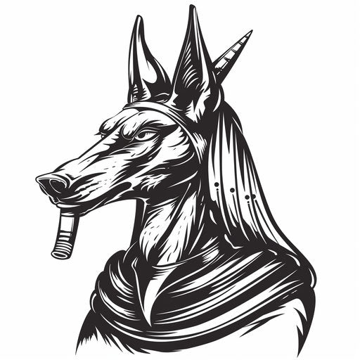 Anubis in profile, elegant stencil outline on white background