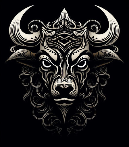 Bull head tattoo design with tribal pattern