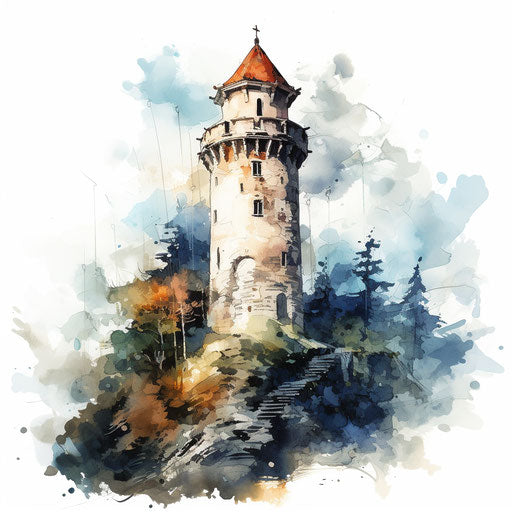 Tower clipart in the style of Oil painting, on a white background