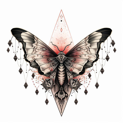 Illustration of an origami moth with paper and ink wings